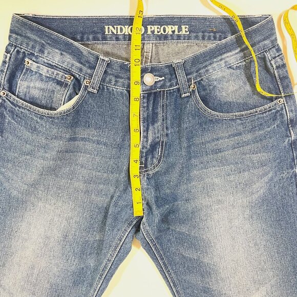 Indigo People Straight Leg Denim - Men's Size 33 X 32 Distressed Blue Jeans - Picture 8 of 10